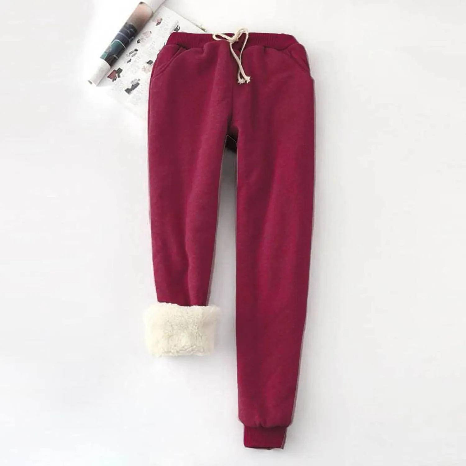 Women's Casual Sweatpants Fleece Lined Keep Warm Trousers Drawstring Waist Lounge Home Pants Soft Loose Bottoms