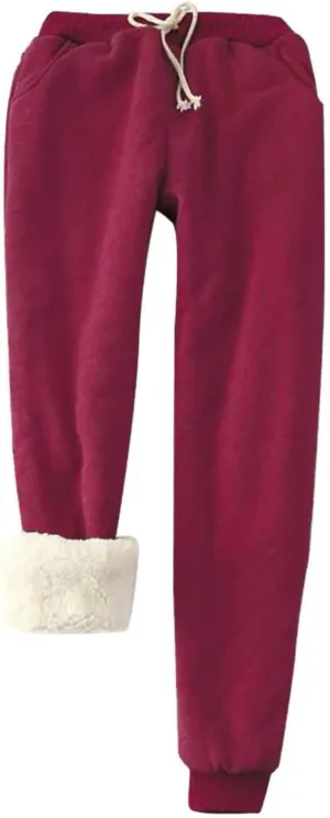 Women's Casual Sweatpants Fleece Lined Keep Warm Trousers Drawstring Waist Lounge Home Pants Soft Loose Bottoms