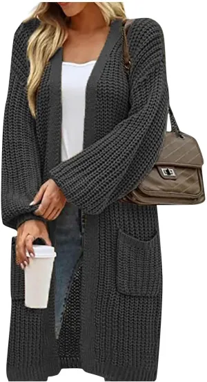 Women's Casual Trendy Solid Cardigan Knit Sweater Jacket With Pockets Plus,S-5XL