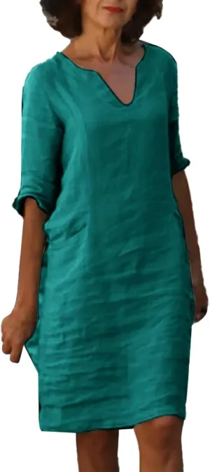Women's Cotton Linen Dresses Summer Short Sleeve Button Dwon Midi Dress Beach Wear Trendy Spring Vacation Clothes