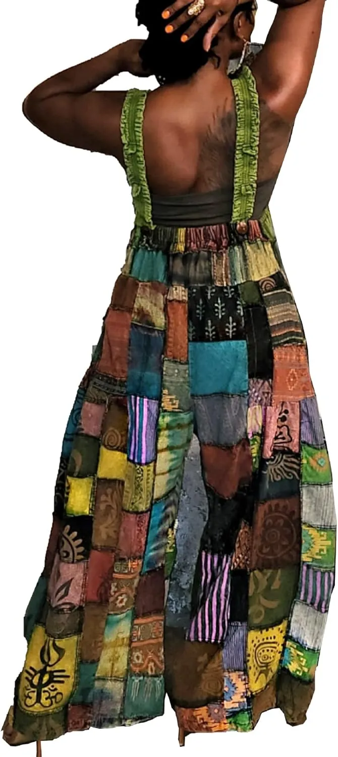 Women's Cotton Linen Patchwork Jumpsuits Baggy Sleeveless Long Rompers Casual Loose Wide Leg Summer Pants
