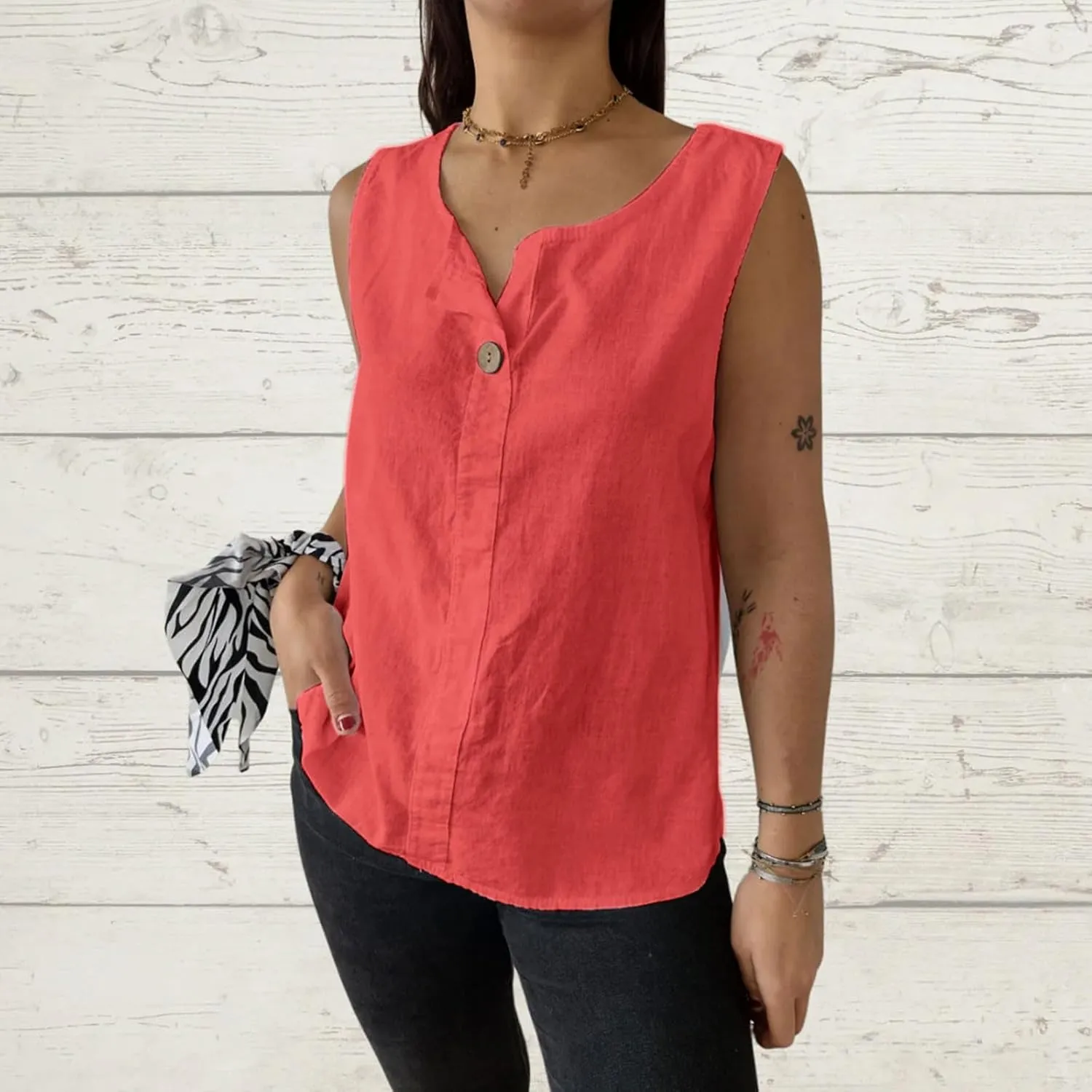 Women's Cotton Linen Tank Tops V Neck Sleeveless Summer Shirts Loose Casual Work Tops Ladies Dressy Blouses