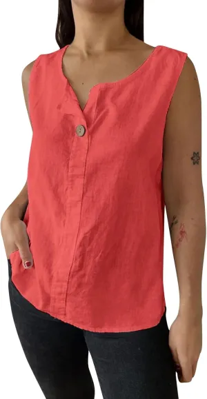Women's Cotton Linen Tank Tops V Neck Sleeveless Summer Shirts Loose Casual Work Tops Ladies Dressy Blouses
