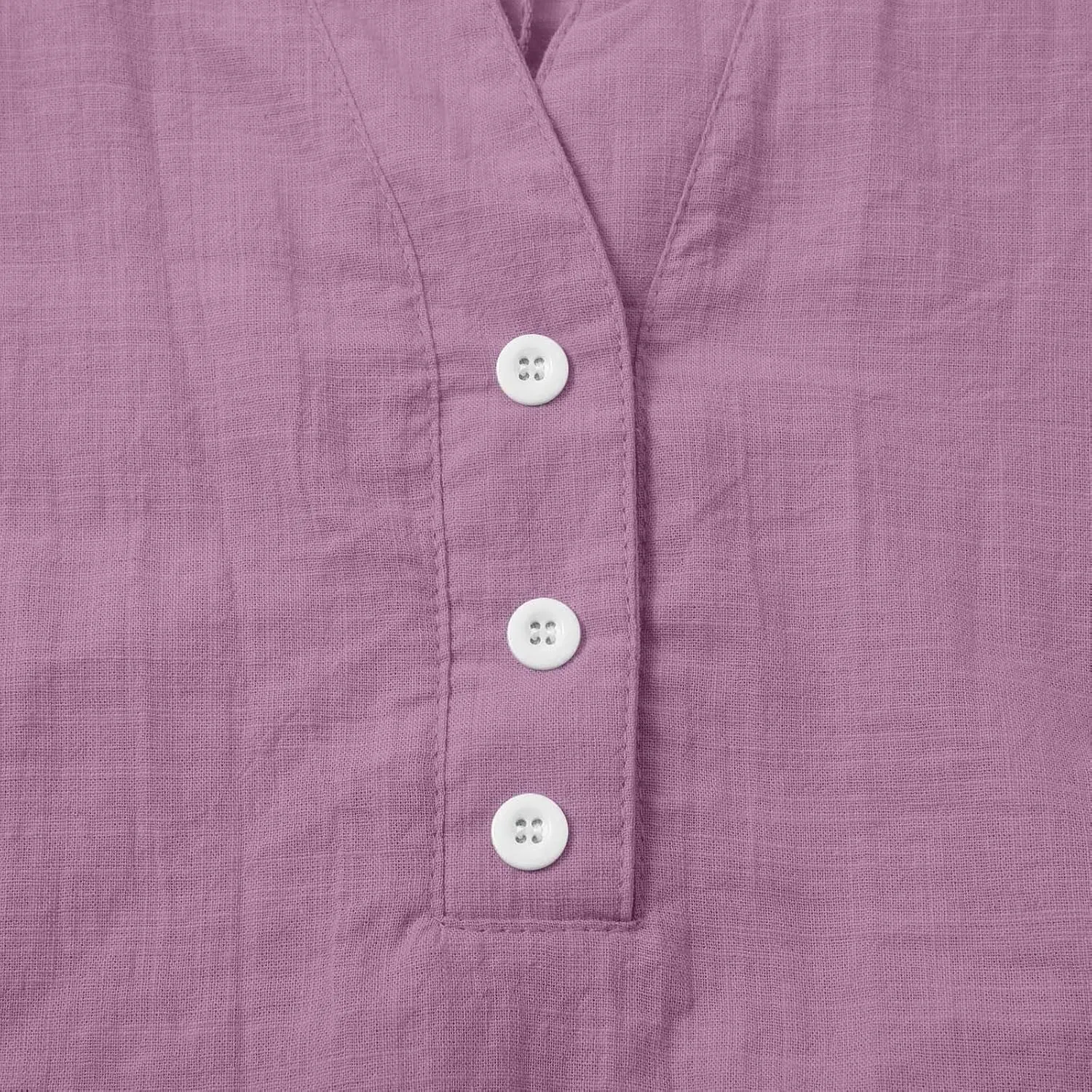 Womens Cotton Linen Tops 3/4 Length Sleeve Henley Shirts Basic V Neck Button Tee Blouses Casual Work Tunic Summer Top