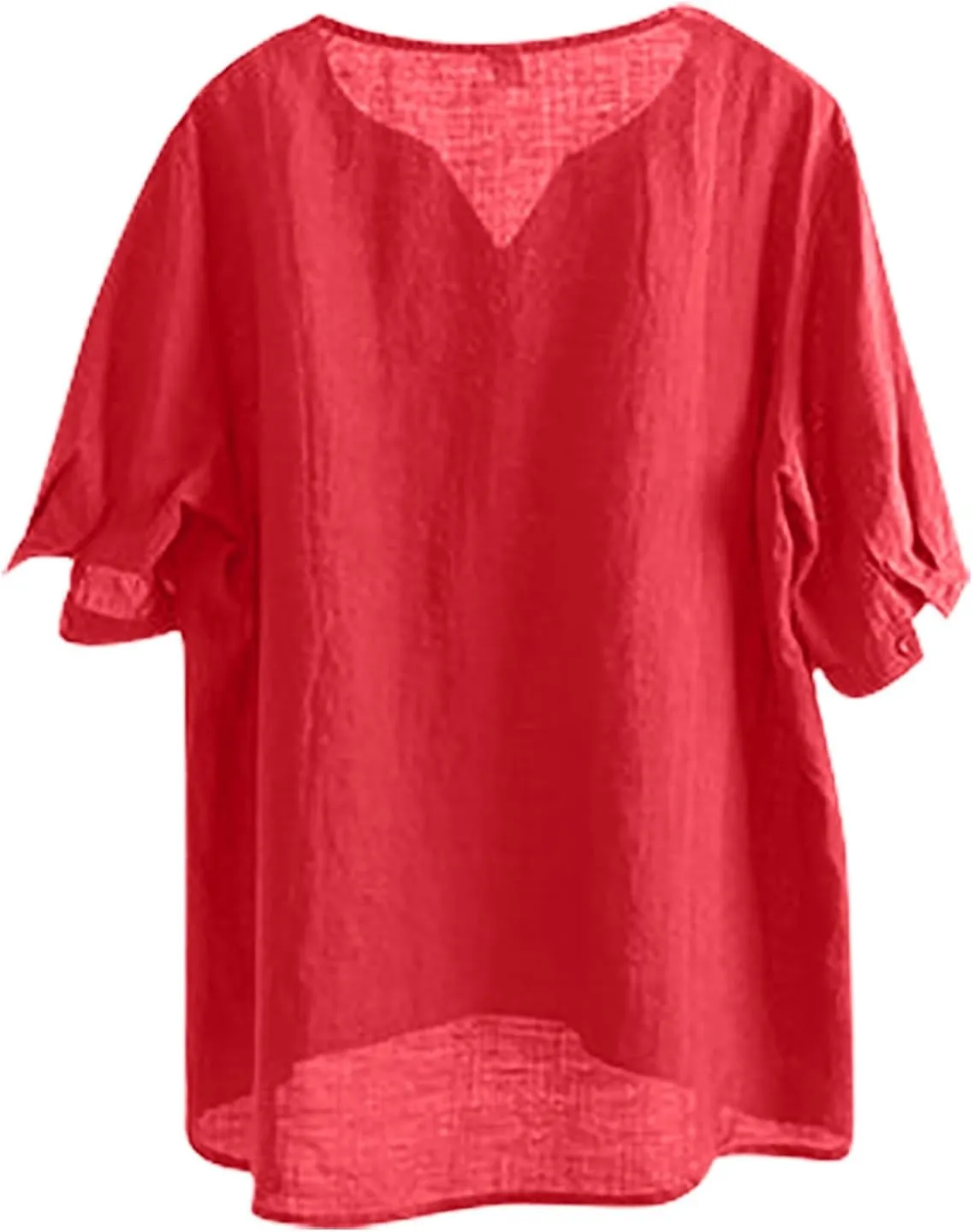 Women's Cotton Linen Tops Summer Half Sleeve T Shirts Summer Crew Neck Casual Blouse Boho Vintage Embroidery Tops