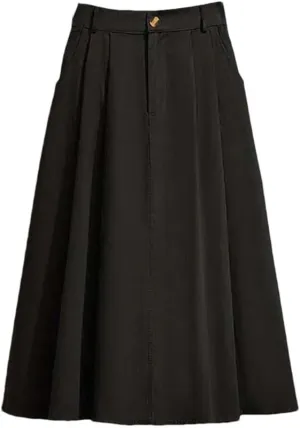 Women's Cotton Pocket Stretch High Waist A-Line Midi Skirt
