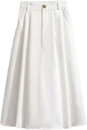 Women's Cotton Pocket Stretch High Waist A-Line Midi Skirt