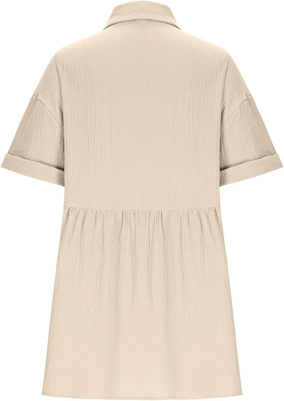 Women's Cotton Shirt Dresses Summer Breathable Turndown Collar Short Sleeve Button Down Baggy Flowy Mini Dress