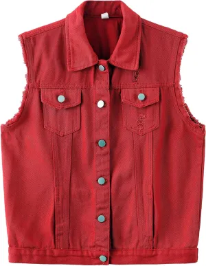 Womens Cute Sleeveless Distressed Slim Fit Denim Jean Crop Jacket Vest