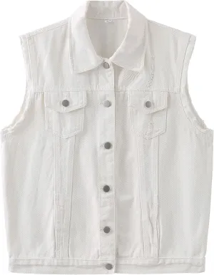 Womens Cute Sleeveless Distressed Slim Fit Denim Jean Crop Jacket Vest