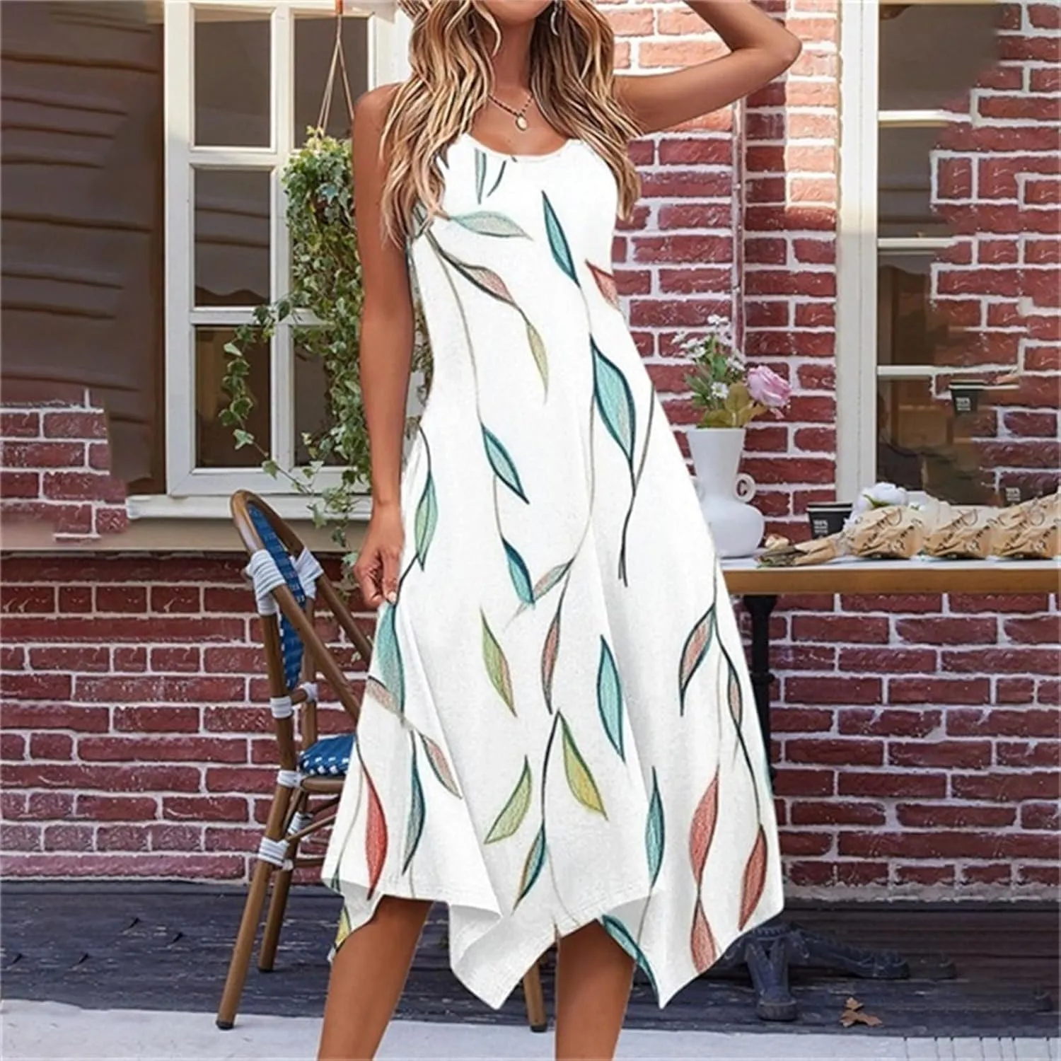 Womens Dresses Casual Summer Fashion Flowy Sleeveless Tank Sundress Crewneck Beach Vacation Swing Long Maxi Dresses
