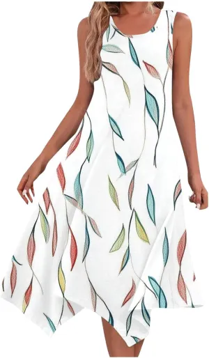 Womens Dresses Casual Summer Fashion Flowy Sleeveless Tank Sundress Crewneck Beach Vacation Swing Long Maxi Dresses
