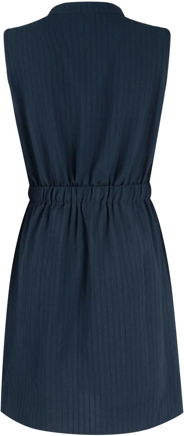 Womens Dresses Summer 2024 Trendy Sleeveless Dress Button V Neck Dress Drawstring Midi Dress Beach Sun Dresses