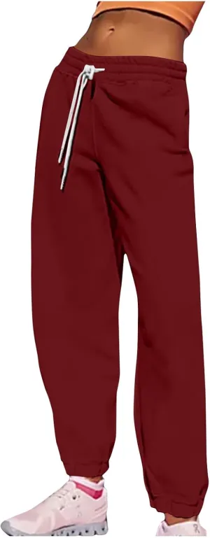 Women's Fall Sweatpants Fleece Lined Casual Pants Drawstring Jogger Pants High Waisted Baggy Pants Comfy Lounge Pants
