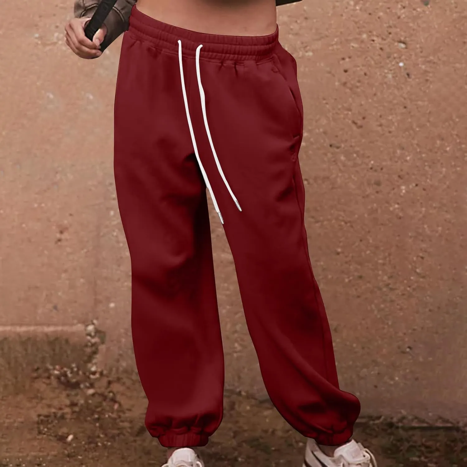 Women's Fall Sweatpants Fleece Lined Casual Pants Drawstring Jogger Pants High Waisted Baggy Pants Comfy Lounge Pants