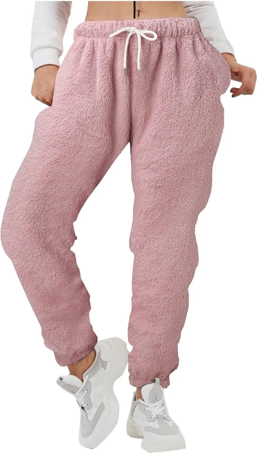 Womens Fuzzy Fleece Pants,2022 Winter Novelty Thicken Jogger Fitness Sweatpants Soft Fluffy Fleece Home Pajama Pants