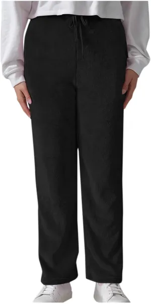 Womens Fuzzy Fleece Sweatpants Winter Warm Wide Leg Lounge Pants Comfy Soft Sherpa Pajama Sleepwear with Pockets