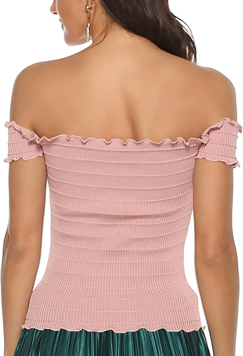 Womens Going Out Tee Shirts Summer Sexy Lace Up Front Off The Shoulder Crop Tops Solid Color Fashion Slim Fit Blouse