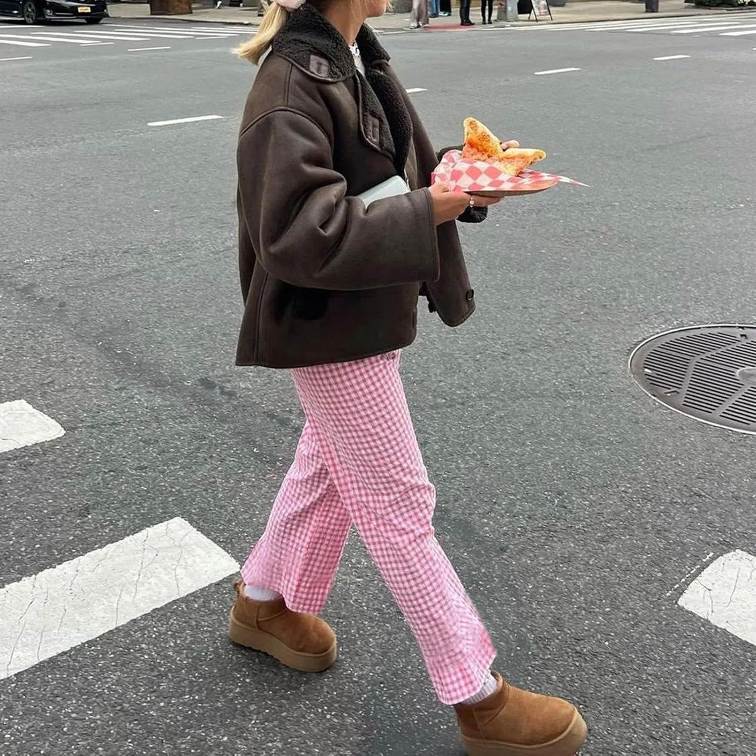 Women's High Waist Gingham Long Pants Drawstring Elastic Waist Plaid Straight Leg Trousers Y2K Pj Bottoms