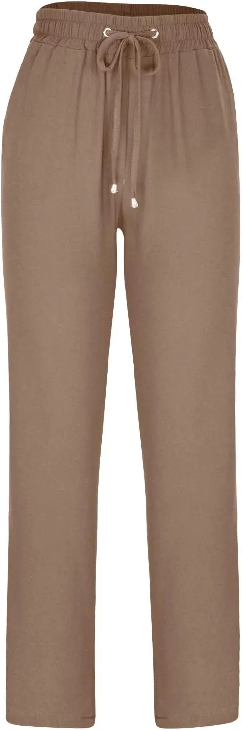 Women's High Waisted Linen Pants Casual Summer Pants Plus Size Lounge Pants Lightweight Comfy Pants Drawstring Trouser