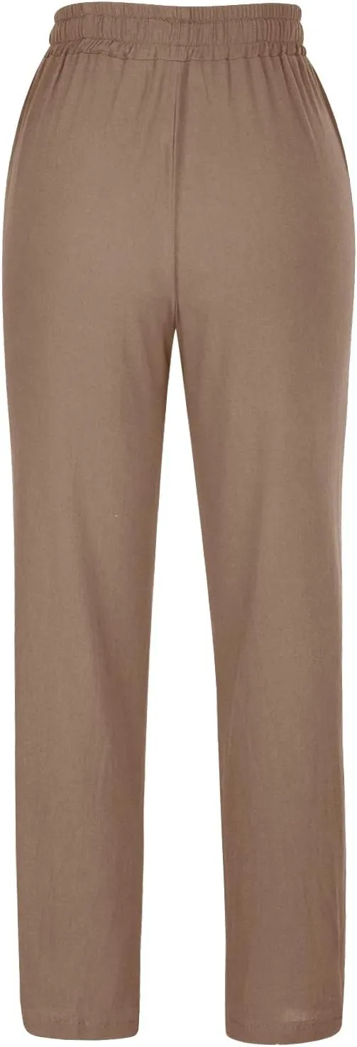 Women's High Waisted Linen Pants Casual Summer Pants Plus Size Lounge Pants Lightweight Comfy Pants Drawstring Trouser