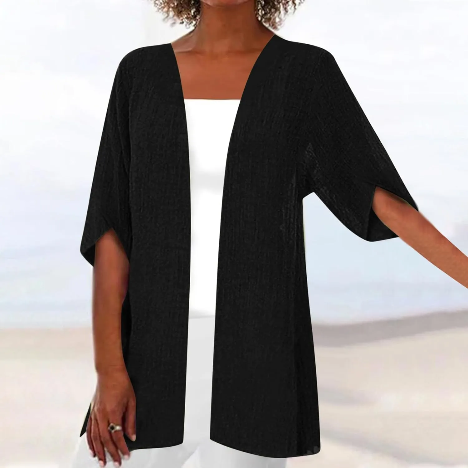 Women's Kimono Cardigan Open Front Summer Loose Sun Shirts Petal Short Sleeve Casual Blouse Tops Cover Ups Beach Wear