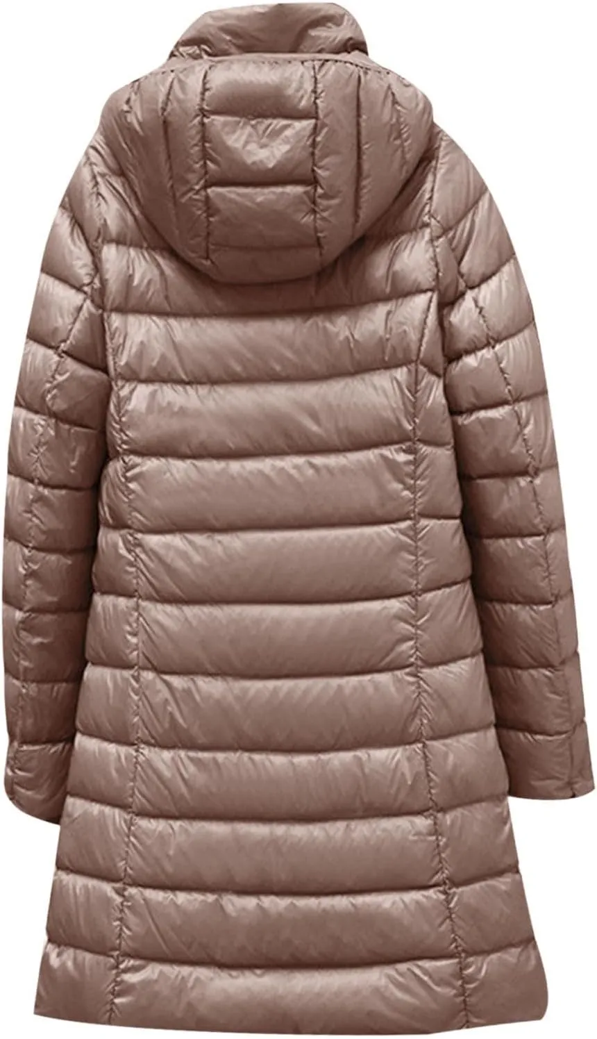 Women's Lightweight Down Jacket Zip Up Plus Size Hooded Quilted Puffer Jackets Mid-Length Winter Coats