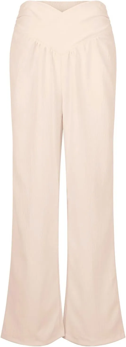 Womens Linen Pants Flowy Crossover Wide Leg Pants Palazzo Pants with Pockets High Waisted Summer Beach Pants 2024