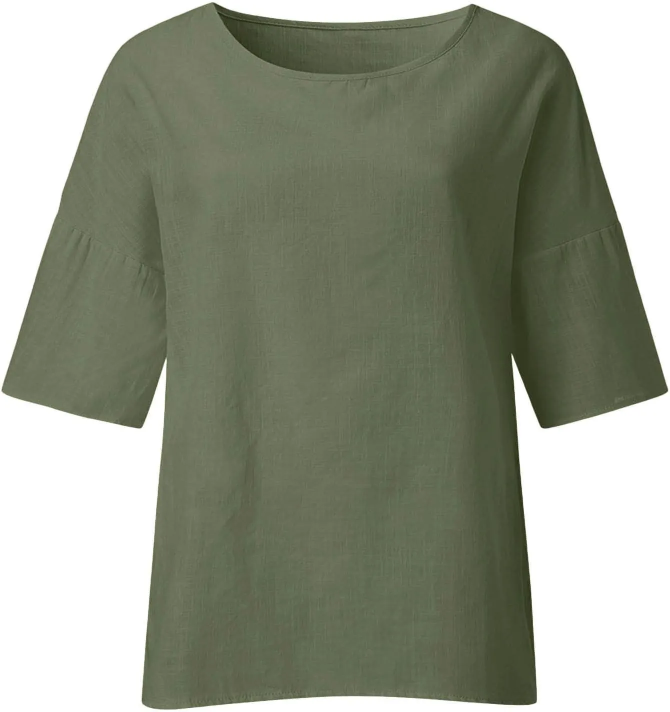 Womens Linen Shirts Crew Neck Short Sleeve Casual Blouses Side Split Summer Tops for Women Beach Tshirts