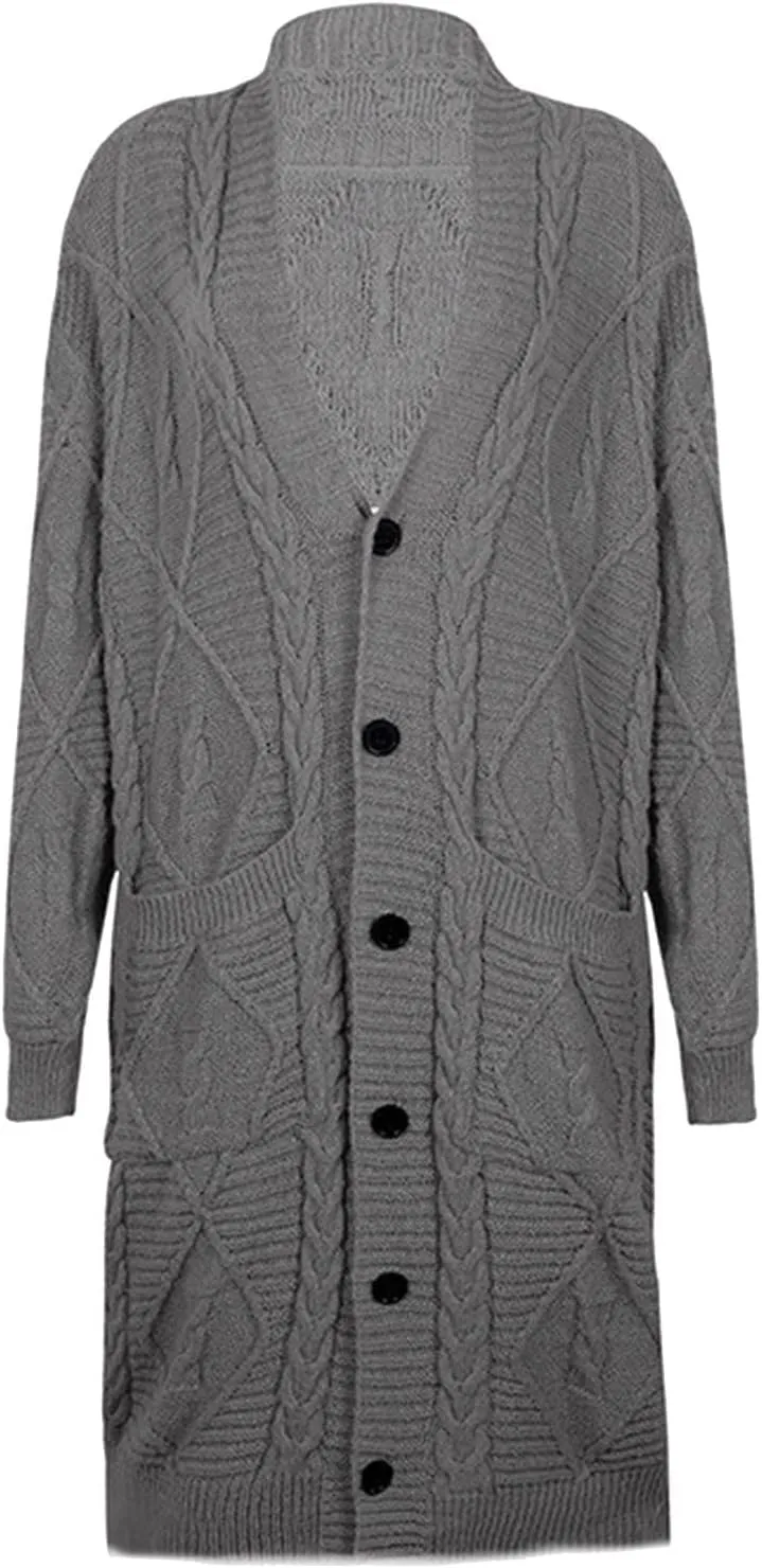 Women's Long Cardigan Chunky Cable Knit Sweater Hooded Coat Open Front Button Down Coatigan Oversized Cardigans