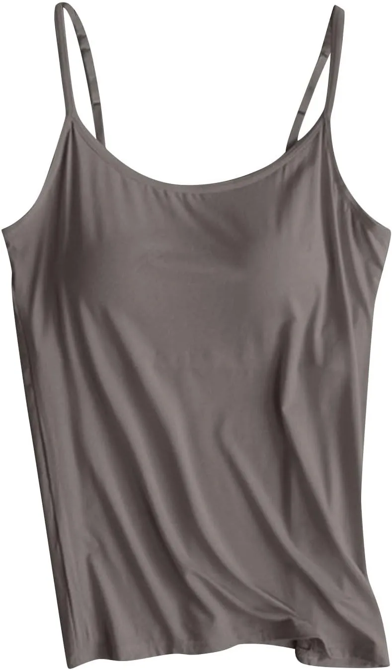 Womens Modal Athletic Tank Tops Summer Spaghetti Strap Built in Bra Crop Vests Fitness Running Yoga Quick-Dry Camisole
