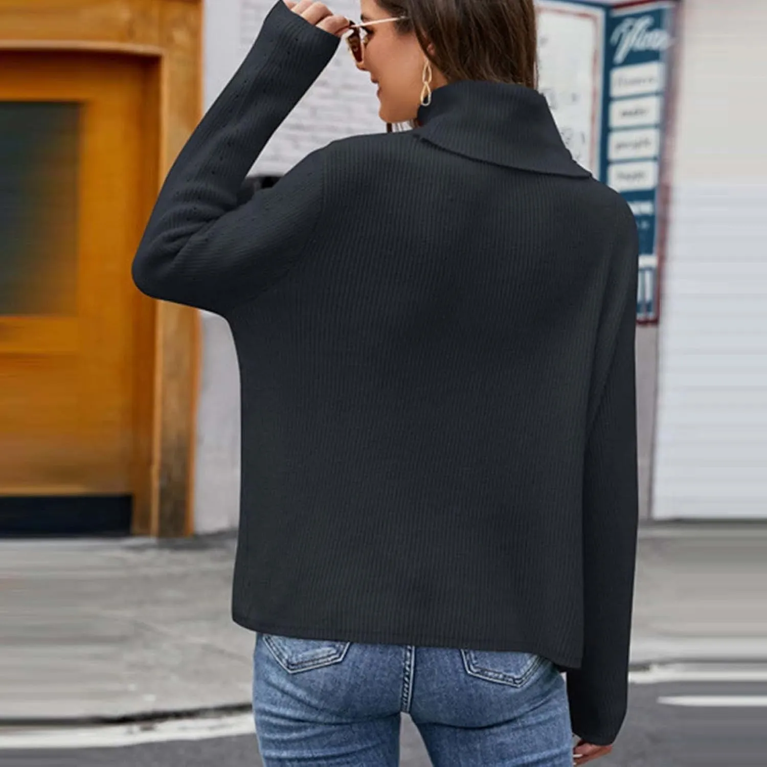 Women's Oversized Long Sleeve Shirt Turtleneck Ribbed Knit Sweater Casual Loose Pullover Tops Fall Outfits Clothes