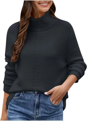 Women's Oversized Long Sleeve Shirt Turtleneck Ribbed Knit Sweater Casual Loose Pullover Tops Fall Outfits Clothes