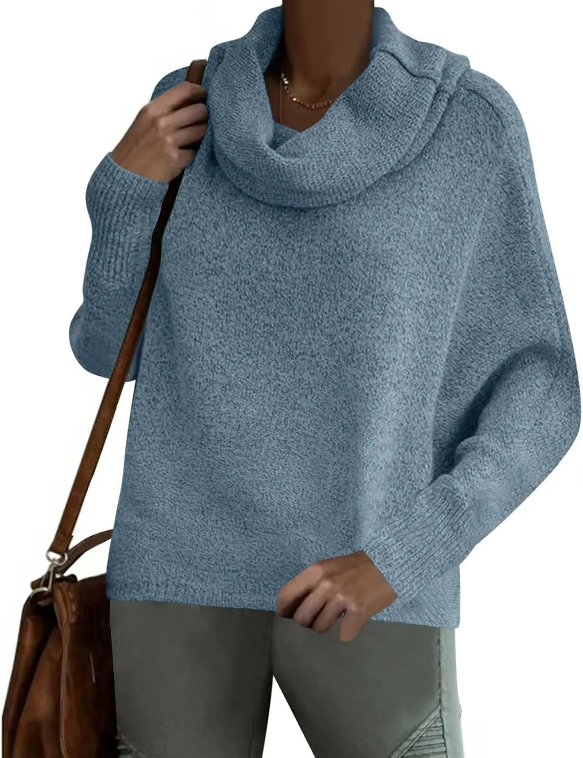 Women's Oversized Turtleneck Pullovers Sweaters Cowl Neck Long Sleeve Fall Winter Slouchy Loose Knit Sweaters