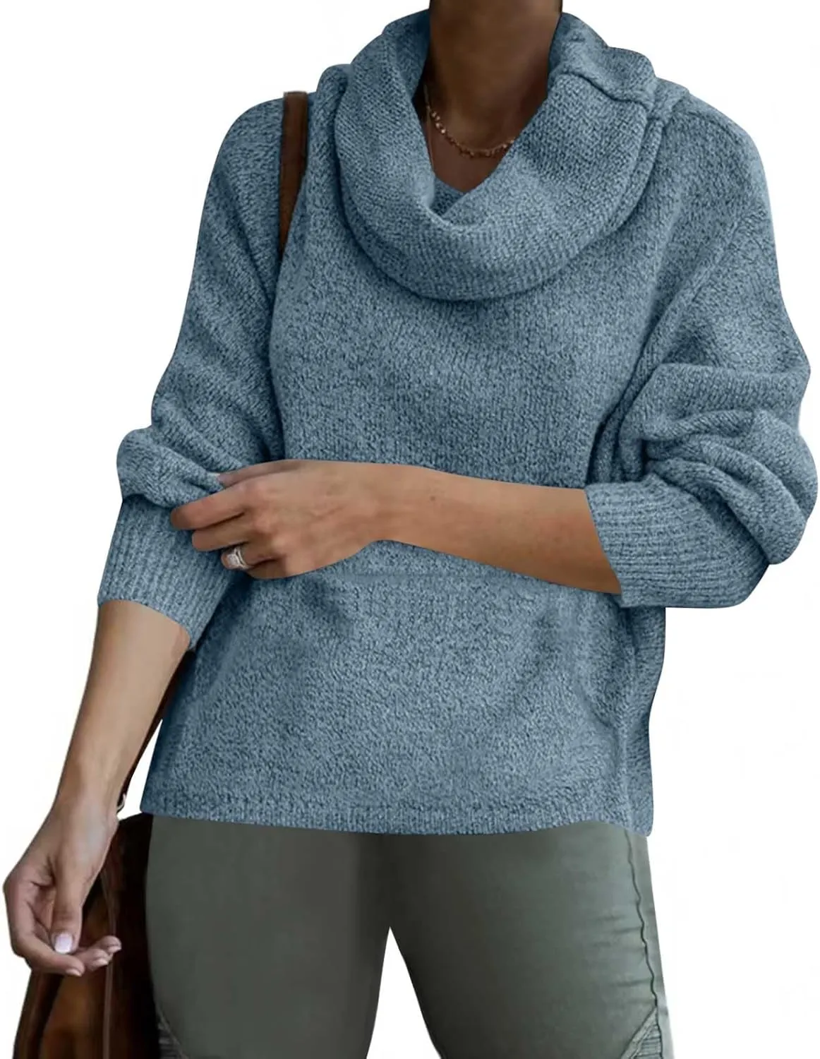 Women's Oversized Turtleneck Pullovers Sweaters Cowl Neck Long Sleeve Fall Winter Slouchy Loose Knit Sweaters