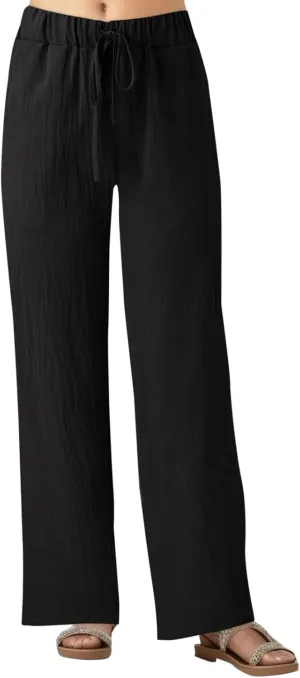 Women's Pants Wide Leg Casual High Waisted Pants Linen Drawstring Elastic Straight Y2K Lounge Summer Beach Trousers