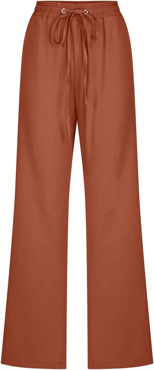 Women's Plus Size Summer Pants Straight Leg Linen Pants High Waisted Pants Loose Beach Pants Casual Vacation Trousers