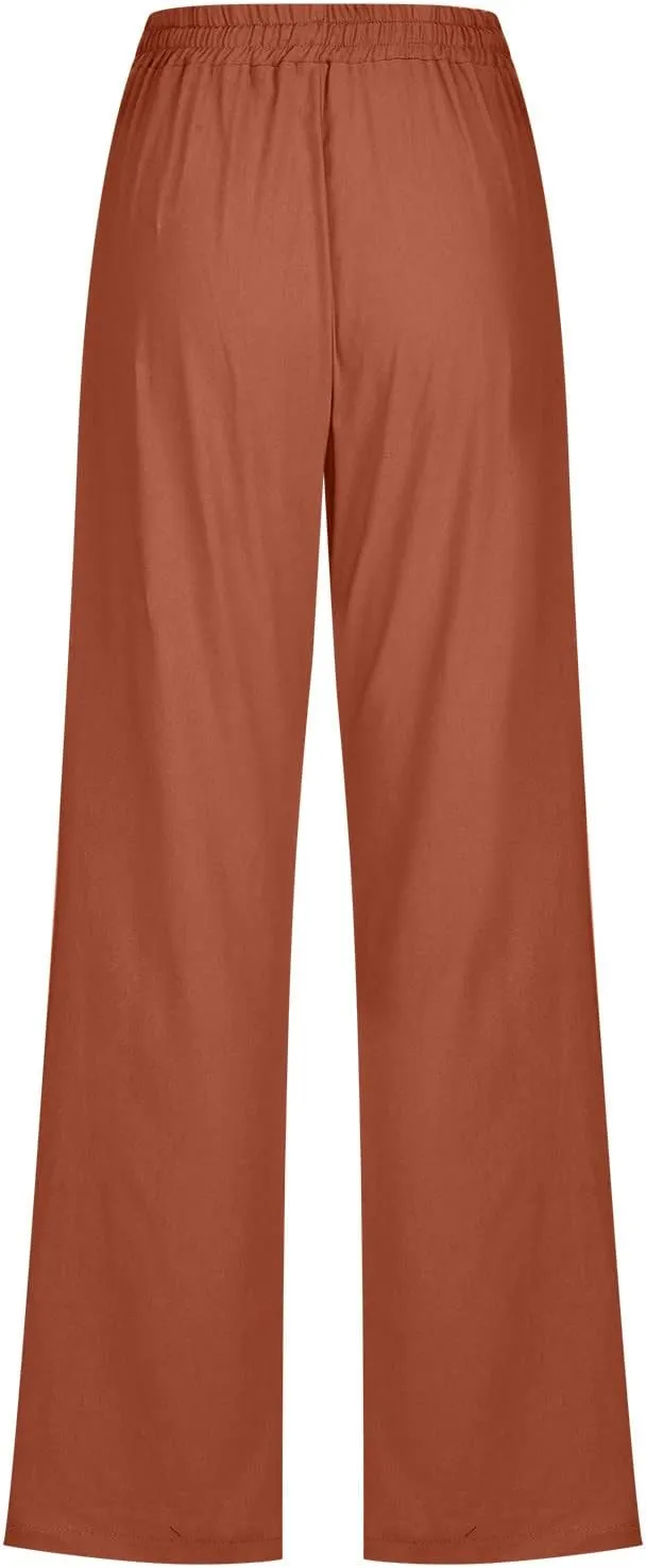 Women's Plus Size Summer Pants Straight Leg Linen Pants High Waisted Pants Loose Beach Pants Casual Vacation Trousers