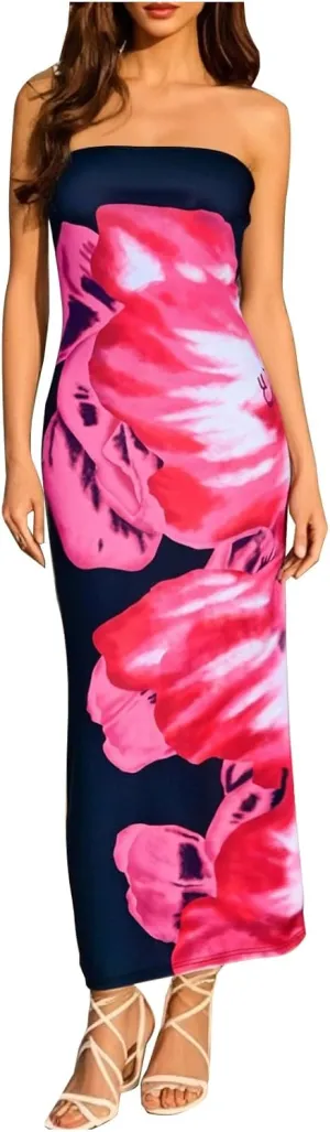 Women's Sexy Off Shoulder Dresses Vintage Floral Print Slim Wrap Dress 2025 Summer Trendy Holiday Beach Party Dress