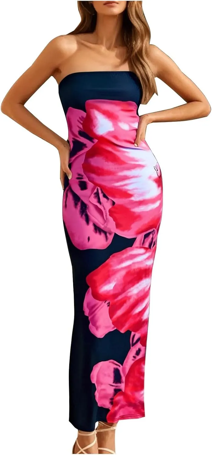 Women's Sexy Off Shoulder Dresses Vintage Floral Print Slim Wrap Dress 2025 Summer Trendy Holiday Beach Party Dress