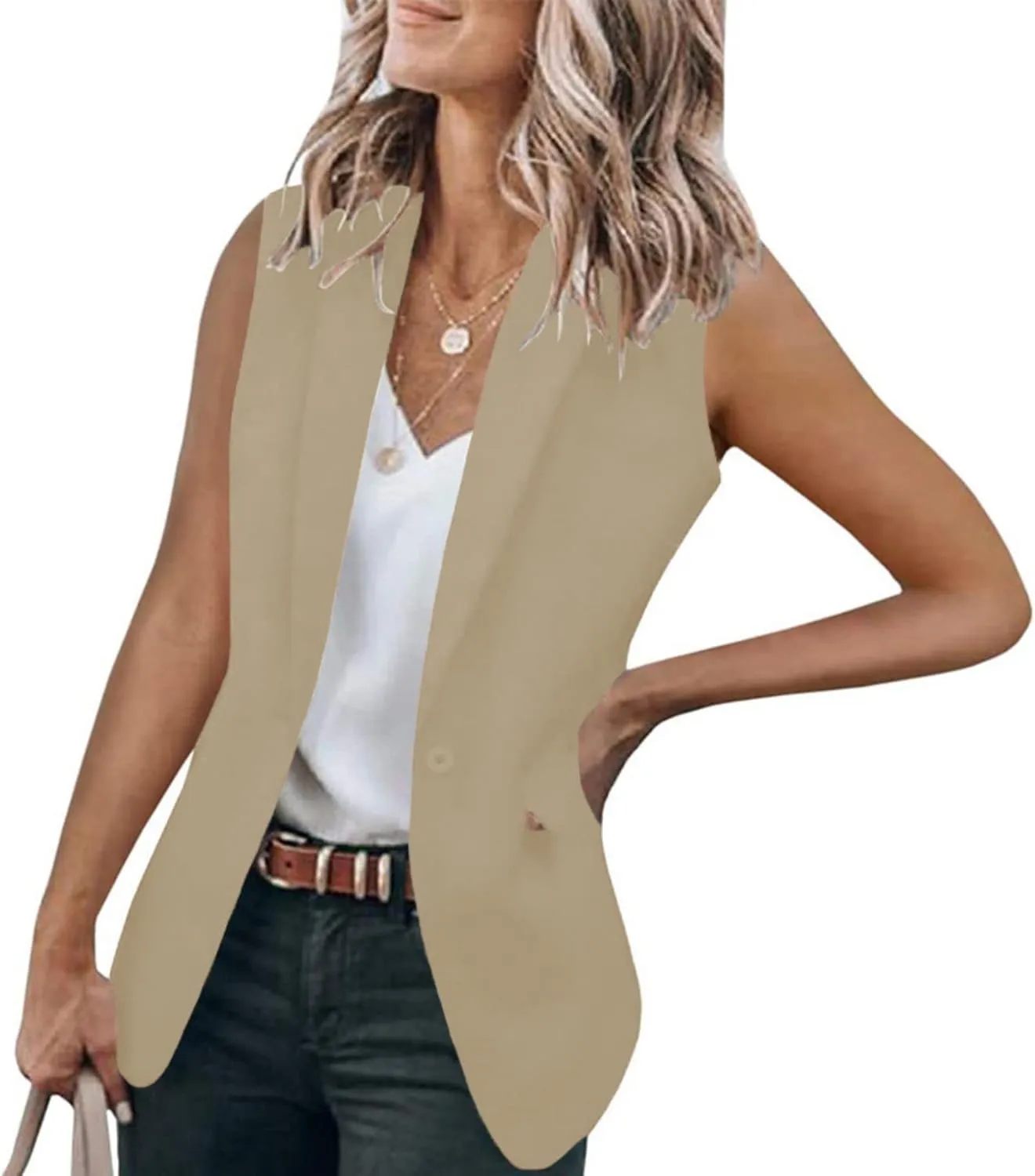 Womens Sleeveless Blazer Vest Casual V Neck Open Front Vest Lightweight Work Office Jackets Summer 2025 Fashion