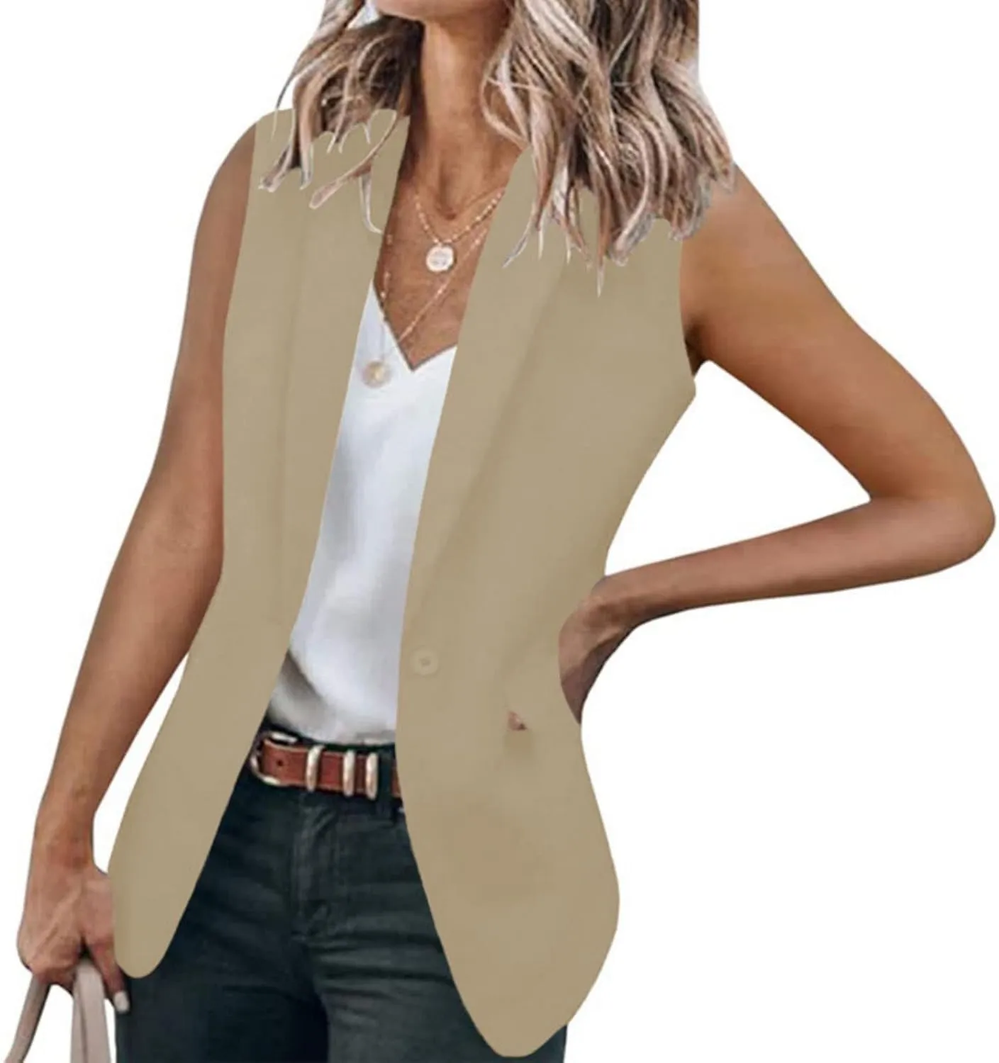 Womens Sleeveless Blazer Vest Casual V Neck Open Front Vest Lightweight Work Office Jackets Summer 2025 Fashion