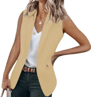 Womens Sleeveless Blazer Vest Lapel Open Front Work Office Jacket V Neck Waistcoat Botton Down Tops