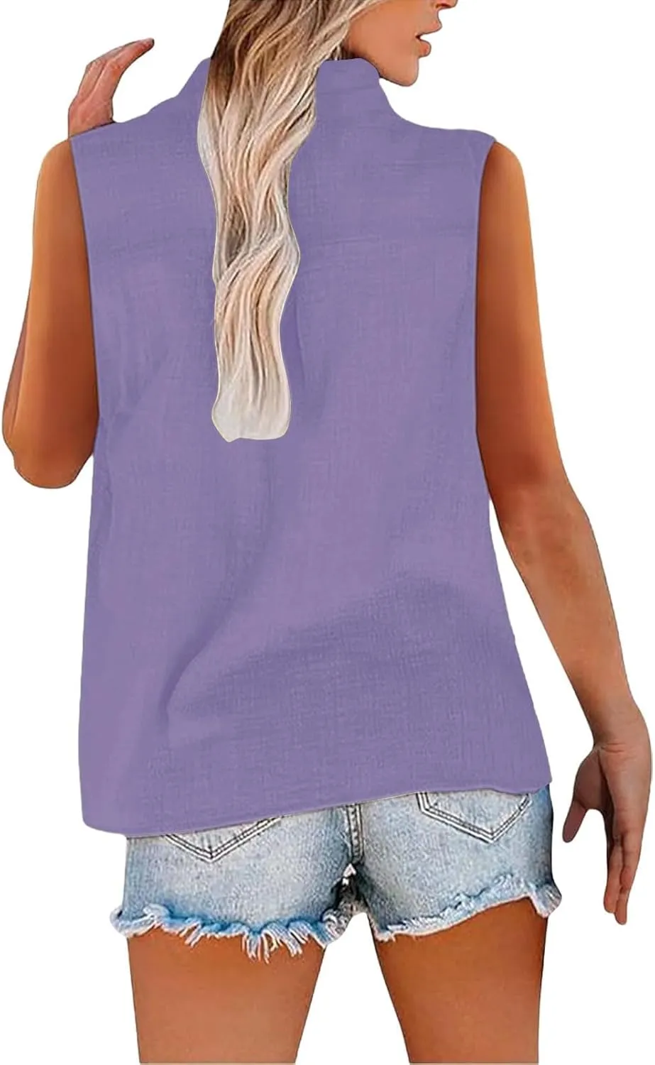 Womens Sleeveless Button Down Shirts Cotton Linen V Neck Blouses Solid Color Casual Work Tank Tops Plus Size Tunics