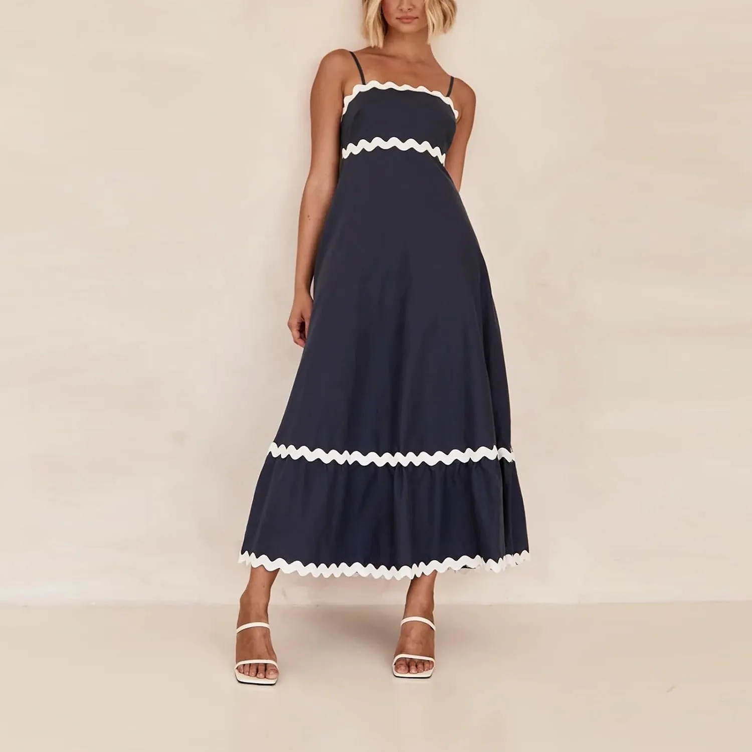 Women's Spring Dress Sleeveless Strapless Halter 2024 Casual Loose Solid Color Printed Maxi Dresses, S-3XL