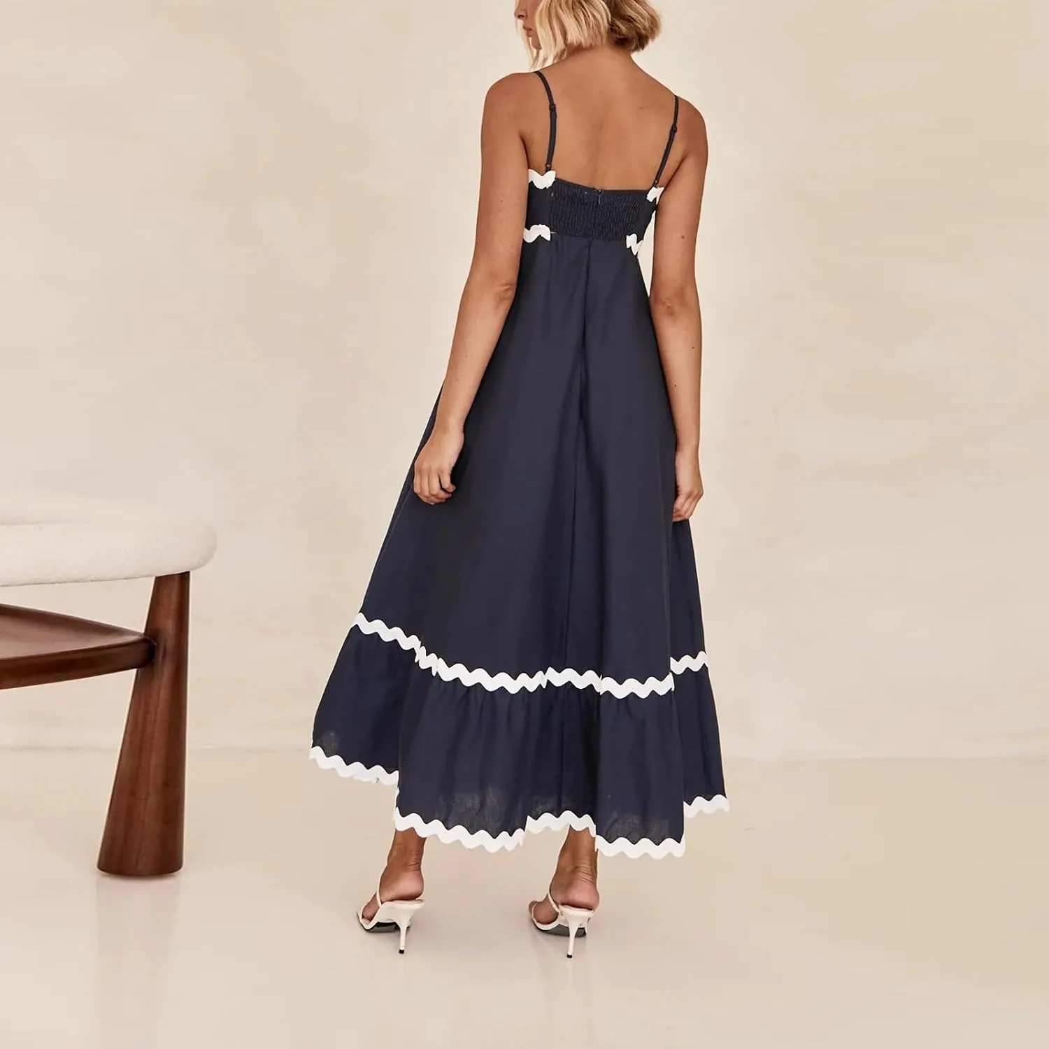 Women's Spring Dress Sleeveless Strapless Halter 2024 Casual Loose Solid Color Printed Maxi Dresses, S-3XL