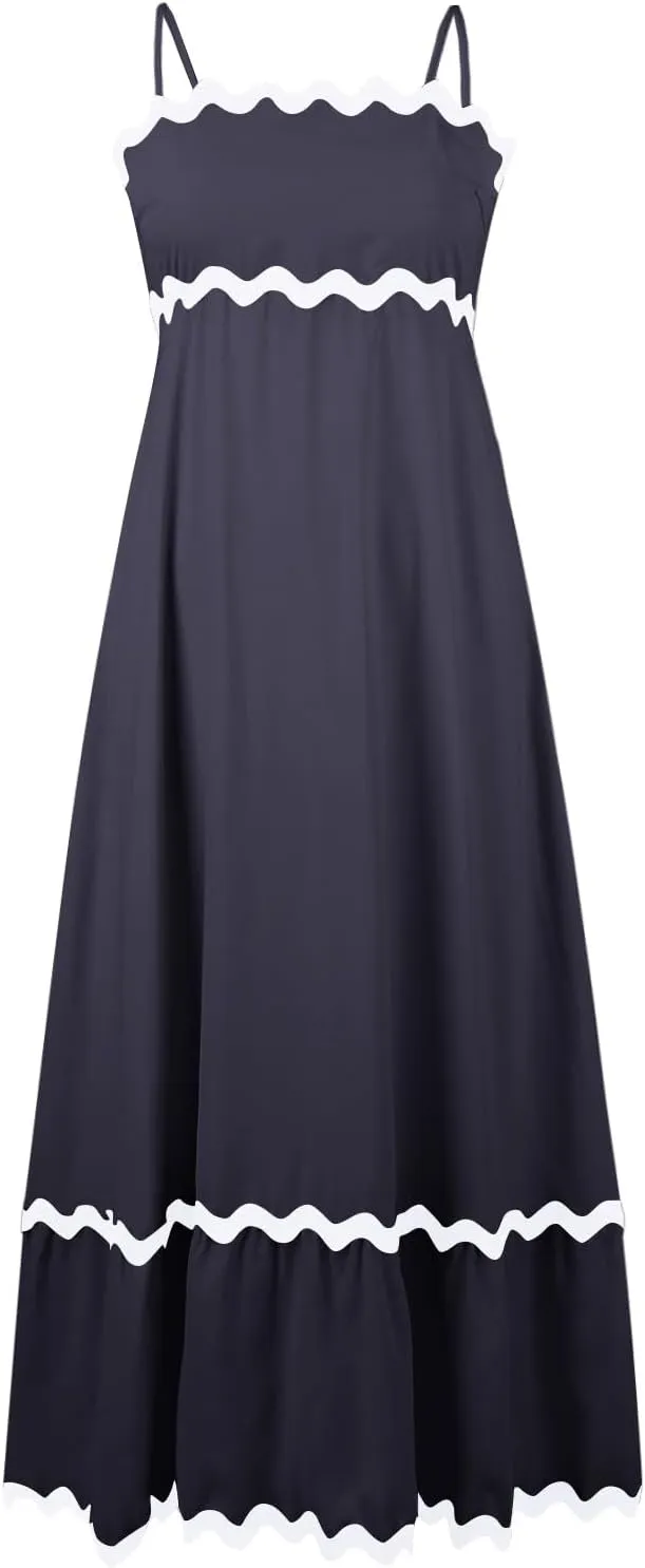 Women's Spring Dress Sleeveless Strapless Halter 2024 Casual Loose Solid Color Printed Maxi Dresses, S-3XL
