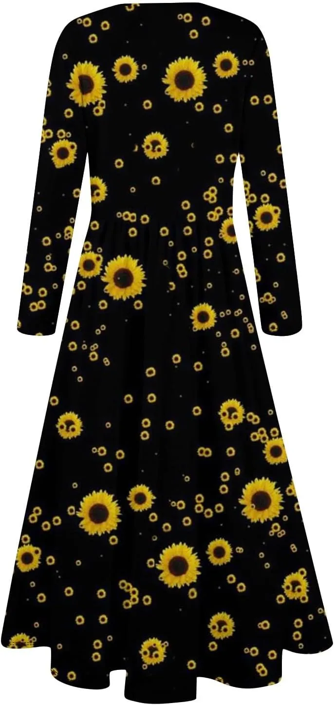 Womens Spring Dresses 2025 Midi Long Sleeve O Neck Trendy Boho Cute Ladies Fashion Fitted Dress