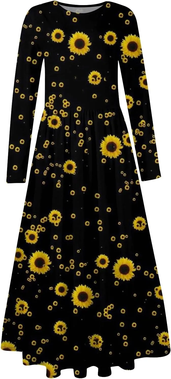Womens Spring Dresses 2025 Midi Long Sleeve O Neck Trendy Boho Cute Ladies Fashion Fitted Dress