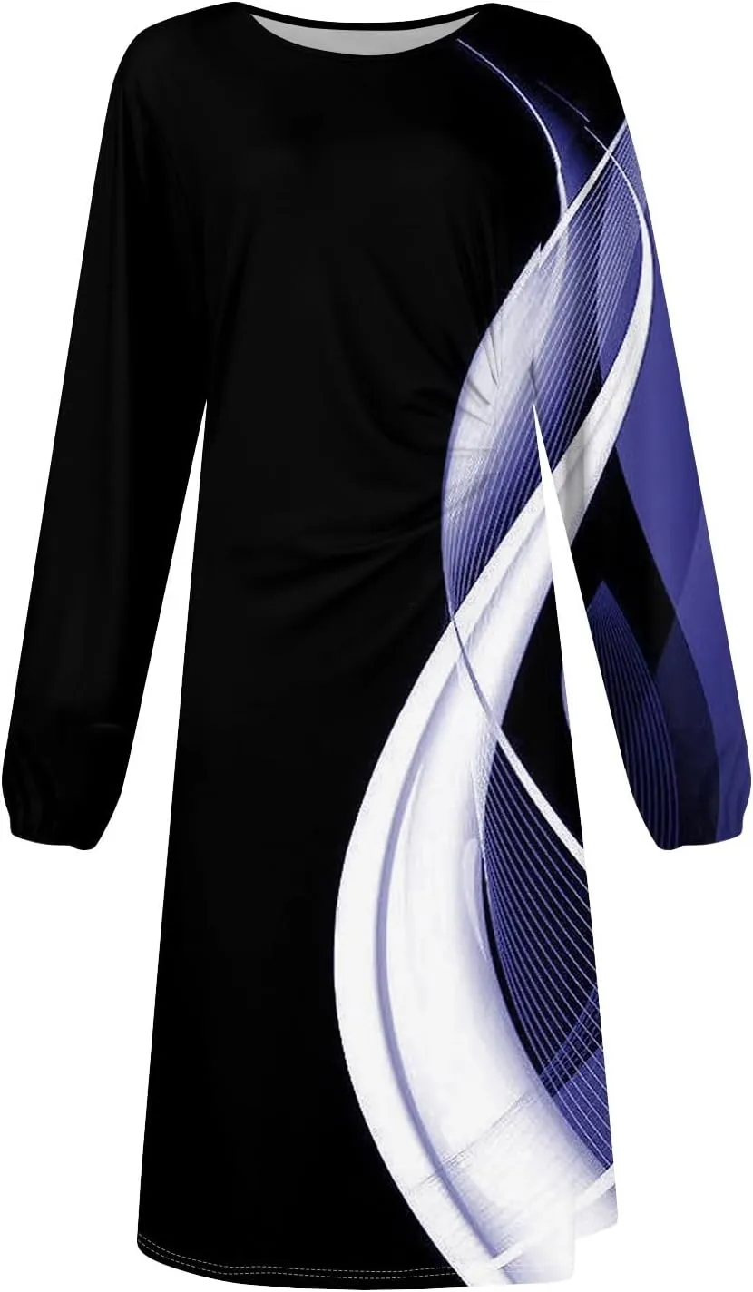 Womens Spring Fashion 2025 Dress Long Sleeve O Neck Midi Summer Casual Work Ladies Waist Holiday Dress